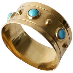 Retro Stig Engelbert Stigbert 18 Karat Gold Turquoise Engagement or Wedding Band Ring