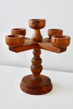 Stig Johnsson, Smålandsslöjd, 1960s Swedish Pine Wood Five Arm Candelabra