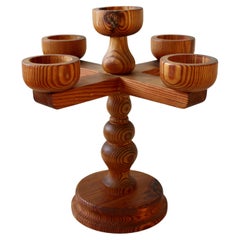 Stig Johnsson, Smålandsslöjd, 1960s Swedish Pine Wood Five Arm Candelabra
