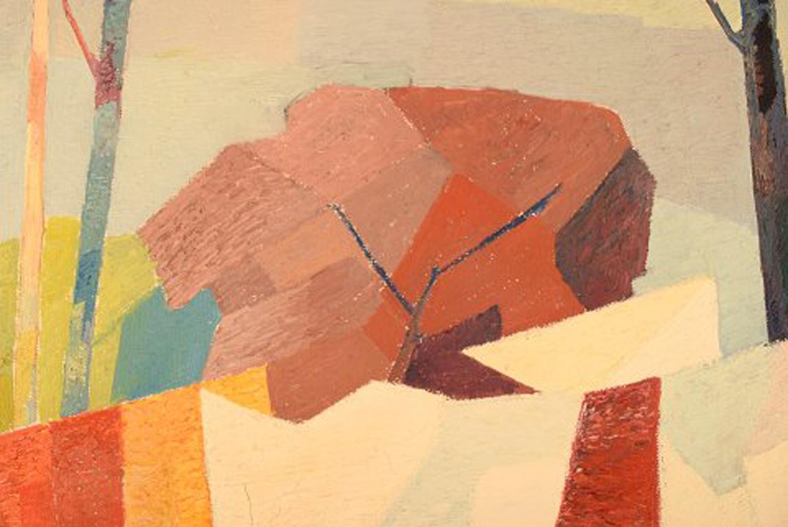 Stig Jonzon, Swedish Artist, Oil on Canvas, Cubist Landscape 1