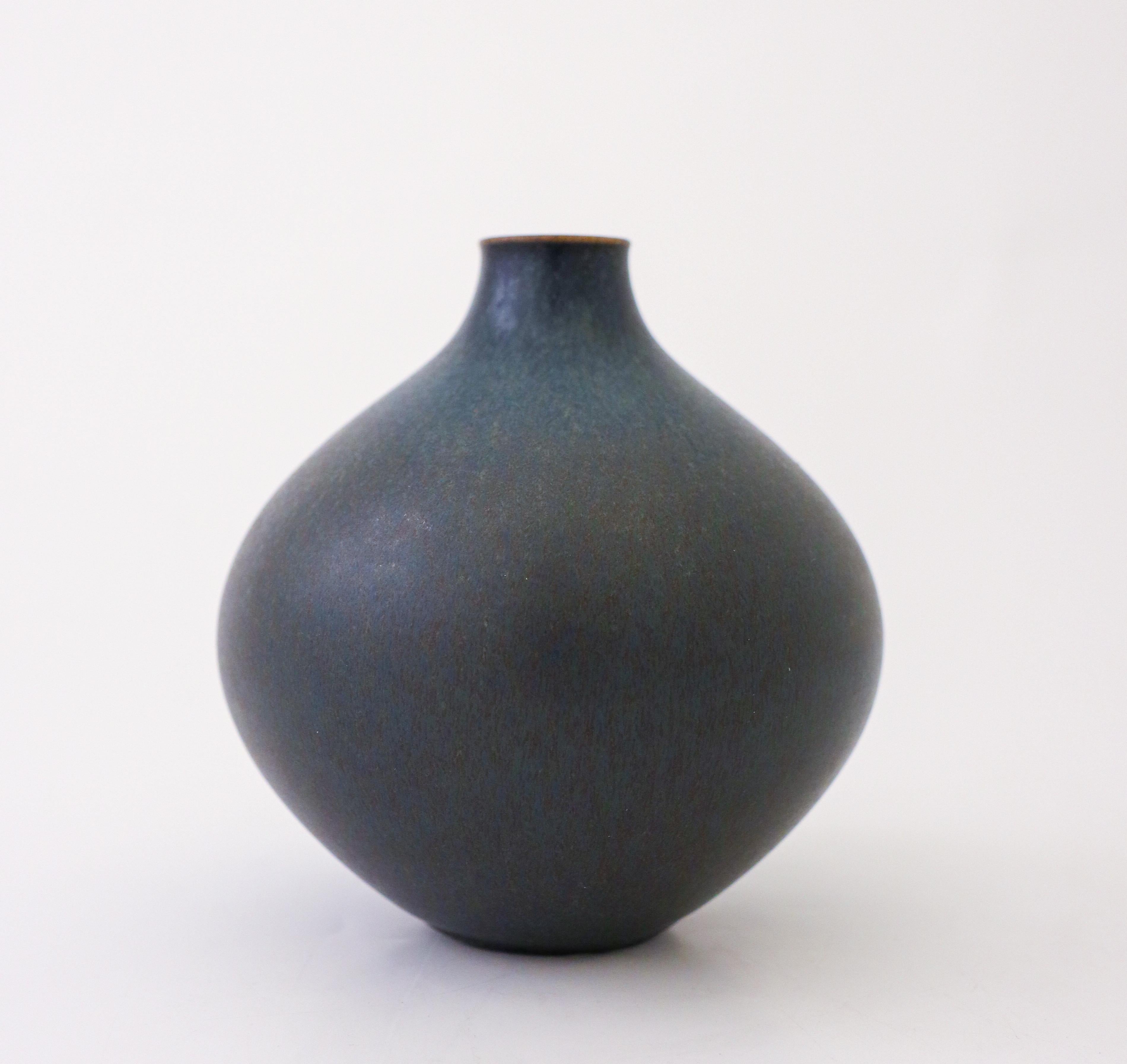19th Century Stig Lindberg Blue Ceramic Vase - Gustavsberg Studio - Mid 20th Century For Sale