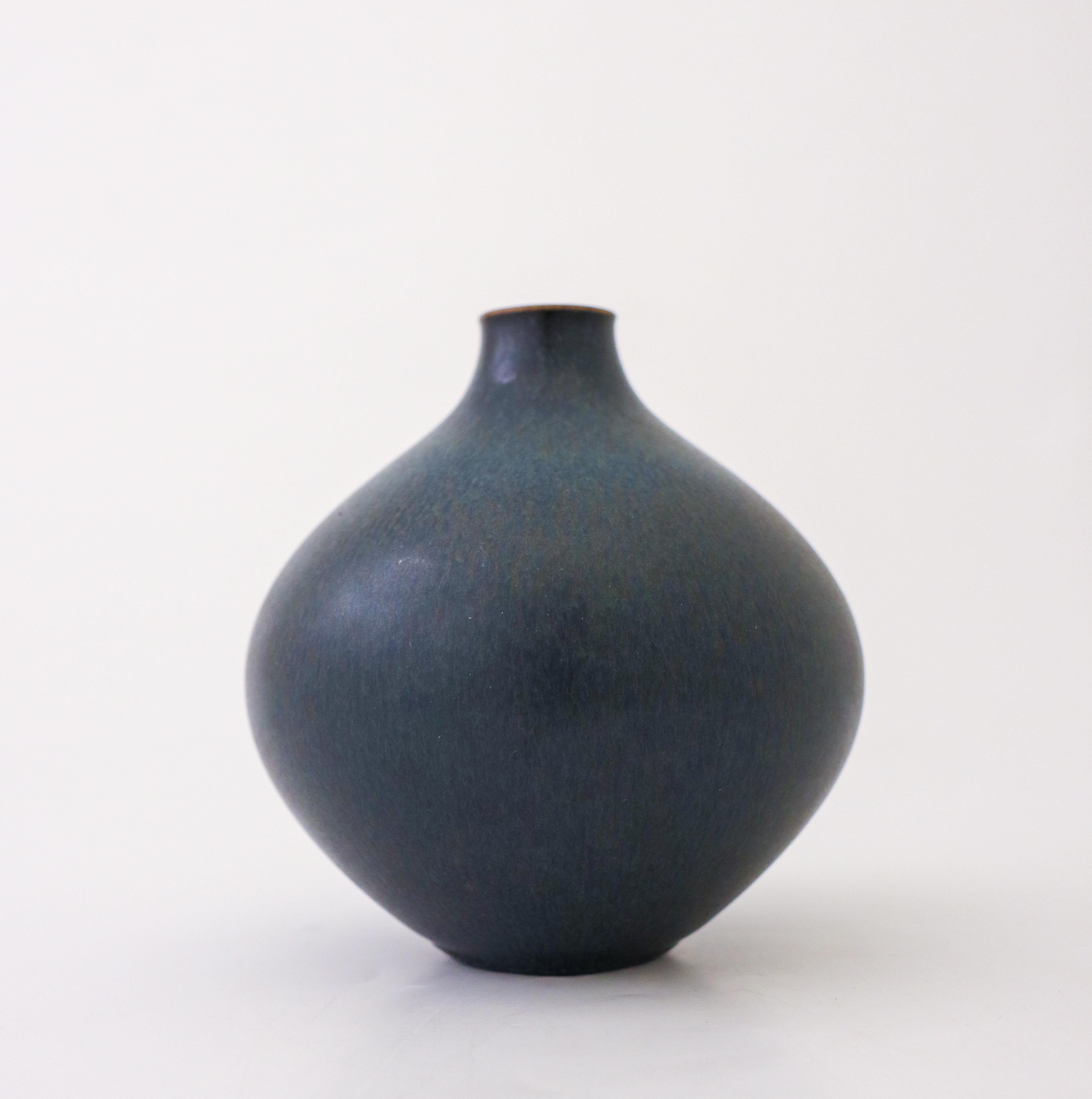 Stoneware Stig Lindberg Blue Ceramic Vase - Gustavsberg Studio - Mid 20th Century For Sale