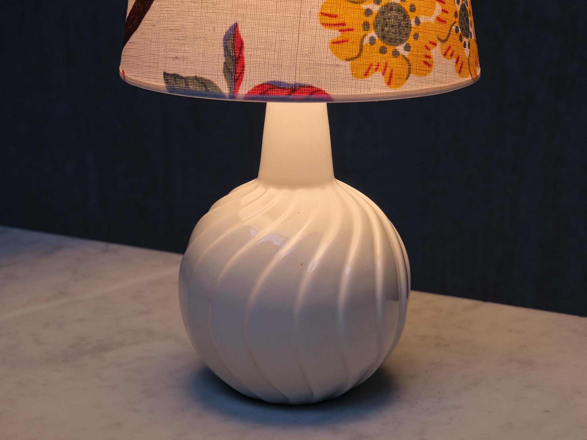 Scandinavian Modern Sven Wejsfelt Ceramic Table Lamp with Josef Frank Shade, Gustavsberg, 1960s For Sale
