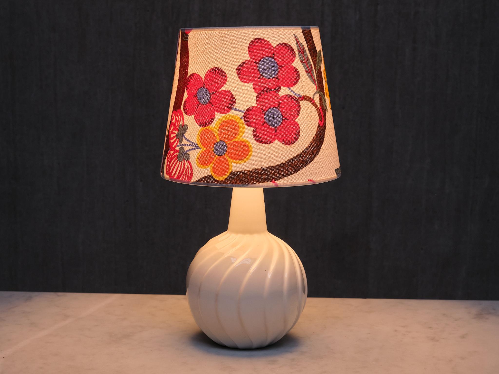 Swedish Sven Wejsfelt Ceramic Table Lamp with Josef Frank Shade, Gustavsberg, 1960s For Sale