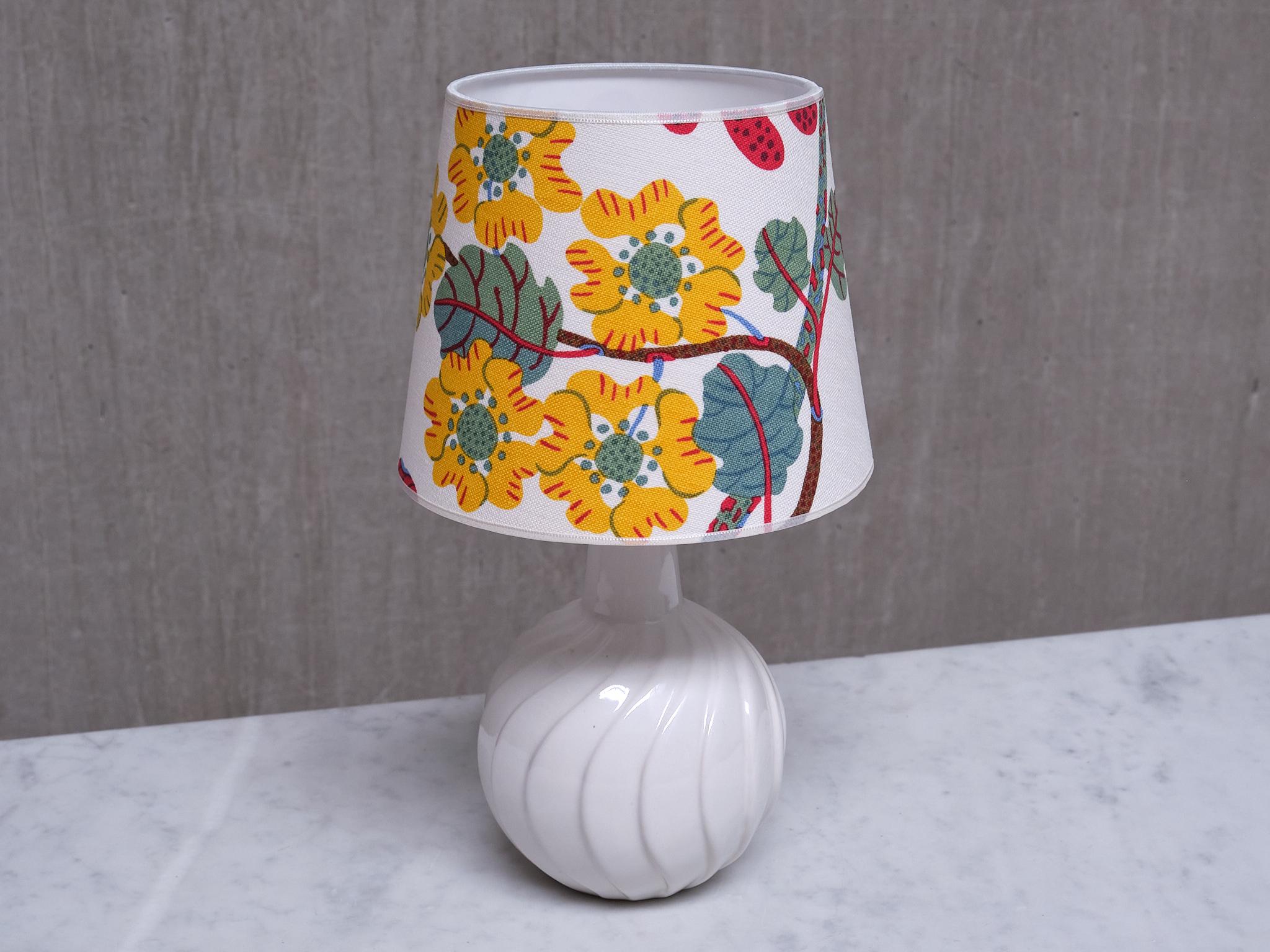 Sven Wejsfelt Ceramic Table Lamp with Josef Frank Shade, Gustavsberg, 1960s For Sale 2