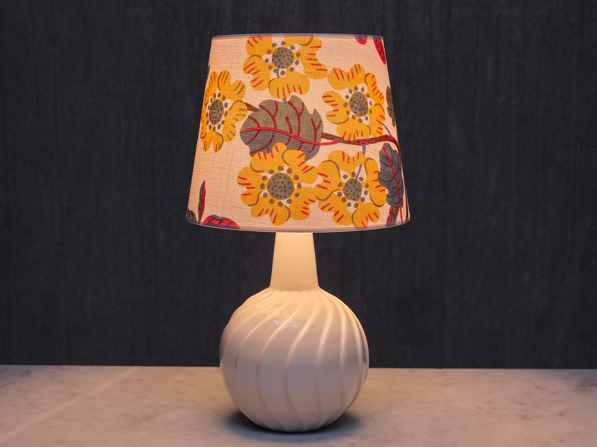 Sven Wejsfelt Ceramic Table Lamp with Josef Frank Shade, Gustavsberg, 1960s For Sale 3