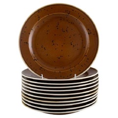 Vintage Stig Lindberg for Gustavsberg, 11 Coq Lunch Plates in Glazed Stoneware