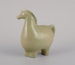 Stig Lindberg for Gustavsberg. Ceramic horse figurine with light green glaze.