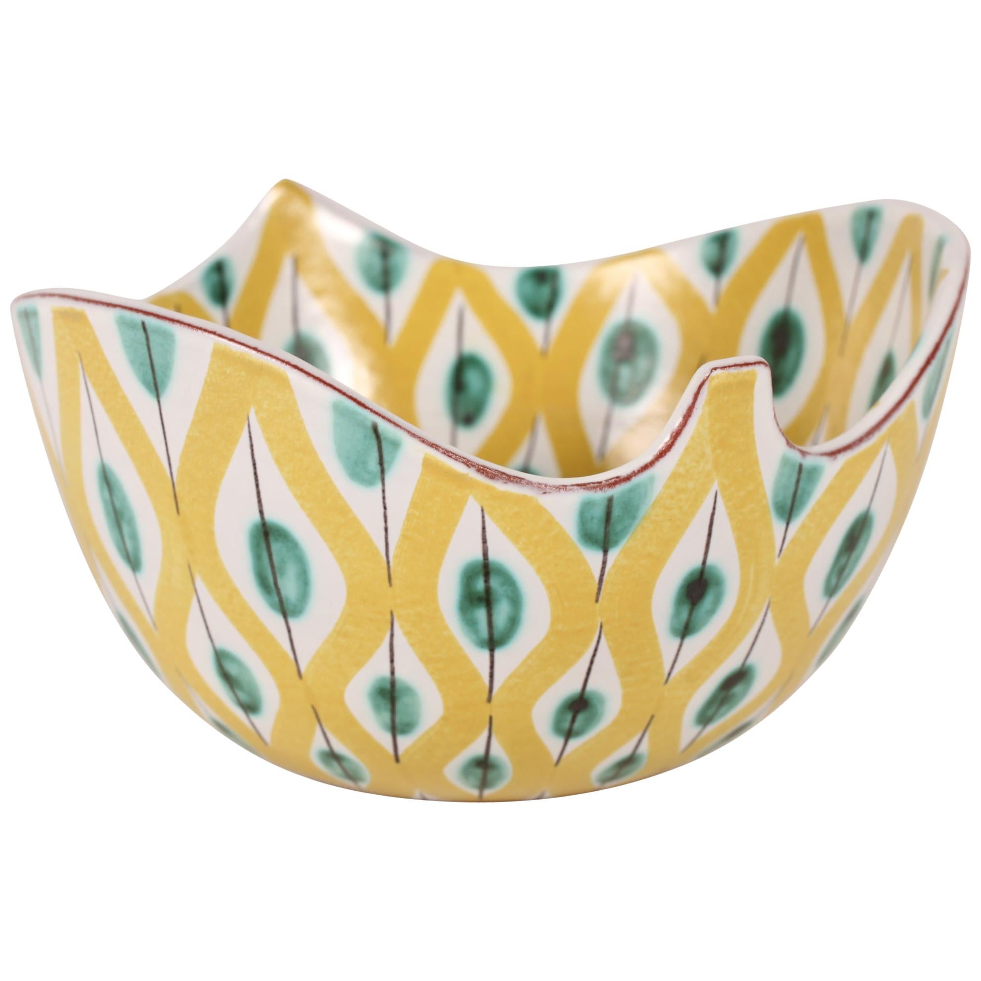 Stig Lindberg for Gustavsberg Leaf Shaped Ceramic Bowl with Colorful Decor 1950s