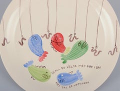 Stig Lindberg for Gustavsberg. "Löja" plate. Hand-painted with a fish motif.