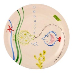 Stig Lindberg for Gustavsberg, "Löja" Plate, Hand Painted with Fish Motifs 1950s