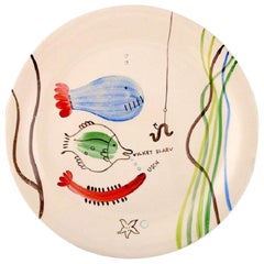 Stig Lindberg for Gustavsberg, "Löja" Plate, Hand Painted with Fish Motifs 1950s
