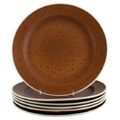 Stig Lindberg for Gustavsberg. Six Coq dinner plates in glazed stoneware.