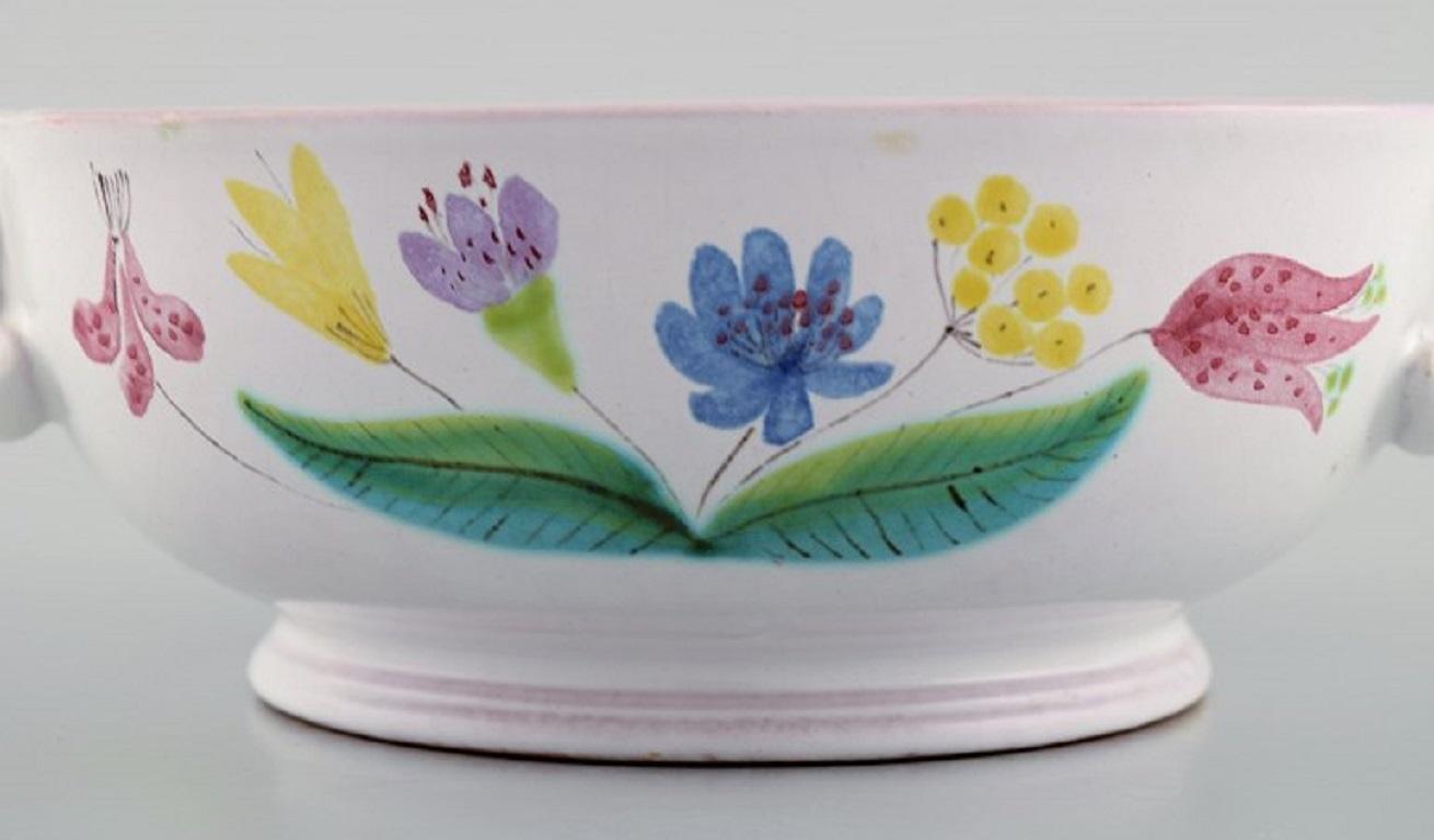 Swedish Stig Lindberg for Gustavsberg Studio Hand, Bowl with Handles in Glazed Faience For Sale