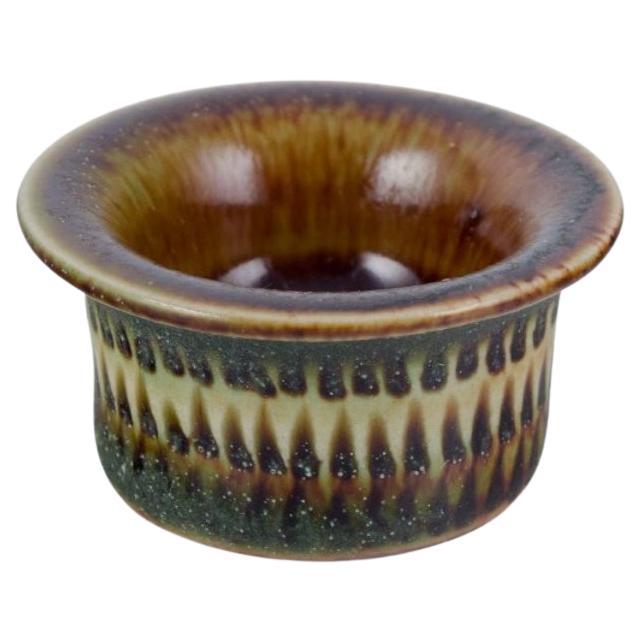 Stig Lindberg for Gustavsberg Studio. Miniature bowl in green and brown tones For Sale