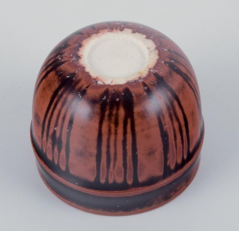 Swedish Stig Lindberg for Gustavsberg Studio. Miniature bowl with brown glaze. 1960s For Sale