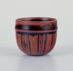 Vintage Stig Lindberg for Gustavsberg Studio. Miniature bowl with brown glaze. 1960s