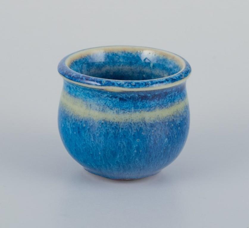 Swedish Stig Lindberg for Gustavsberg Studio. Miniature vase in blue glaze. 1960s. For Sale