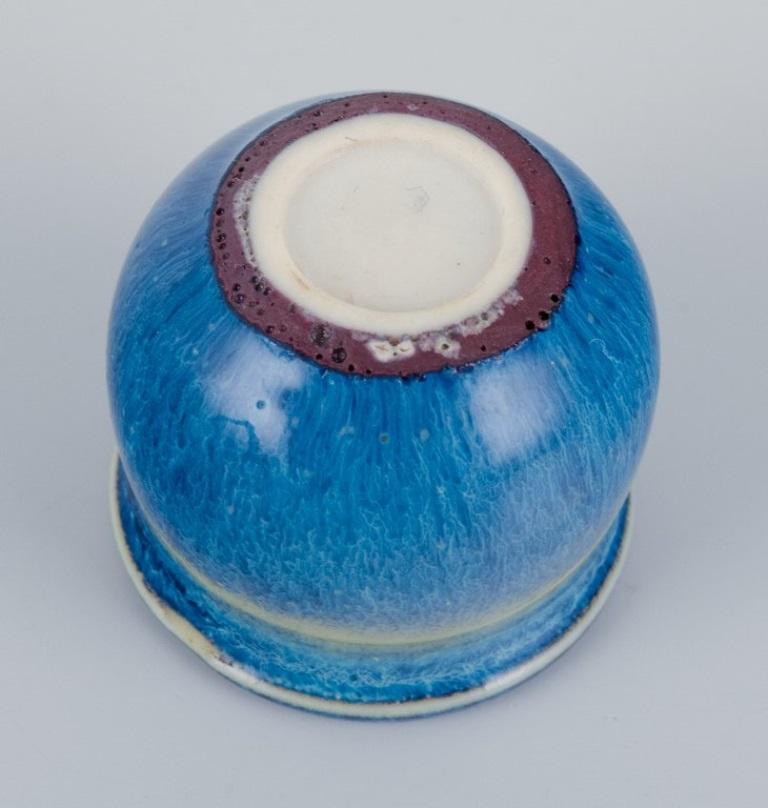 Glazed Stig Lindberg for Gustavsberg Studio. Miniature vase in blue glaze. 1960s. For Sale