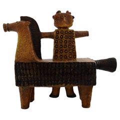 Vintage Stig Lindberg for Gustavsberg Studio. Rare ceramic figurine of horse and man.