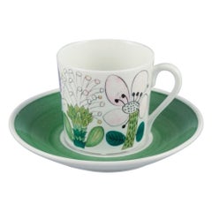 Stig Lindberg per Gustavsberg, Svezia. Rara tazza da caffè "Tahiti" con piattino.