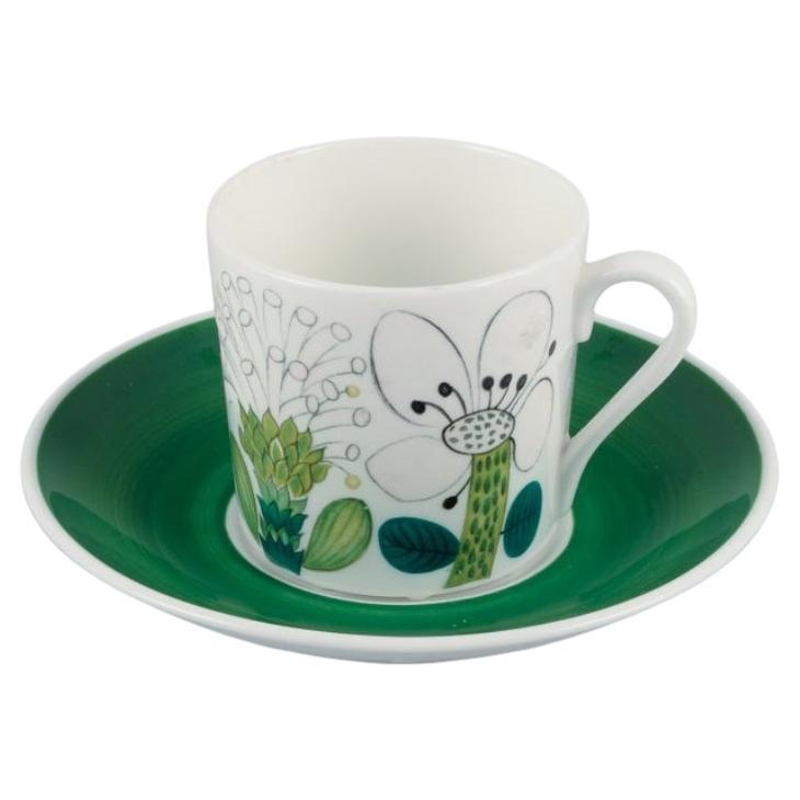 Stig Lindberg, for Gustavsberg. "Tahiti" coffee cup with saucer. Hand-painted For Sale