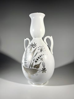 Stig Lindberg - Grazia For Gustavsberg, Applied Silver Stoneware Vase c1946-1950
