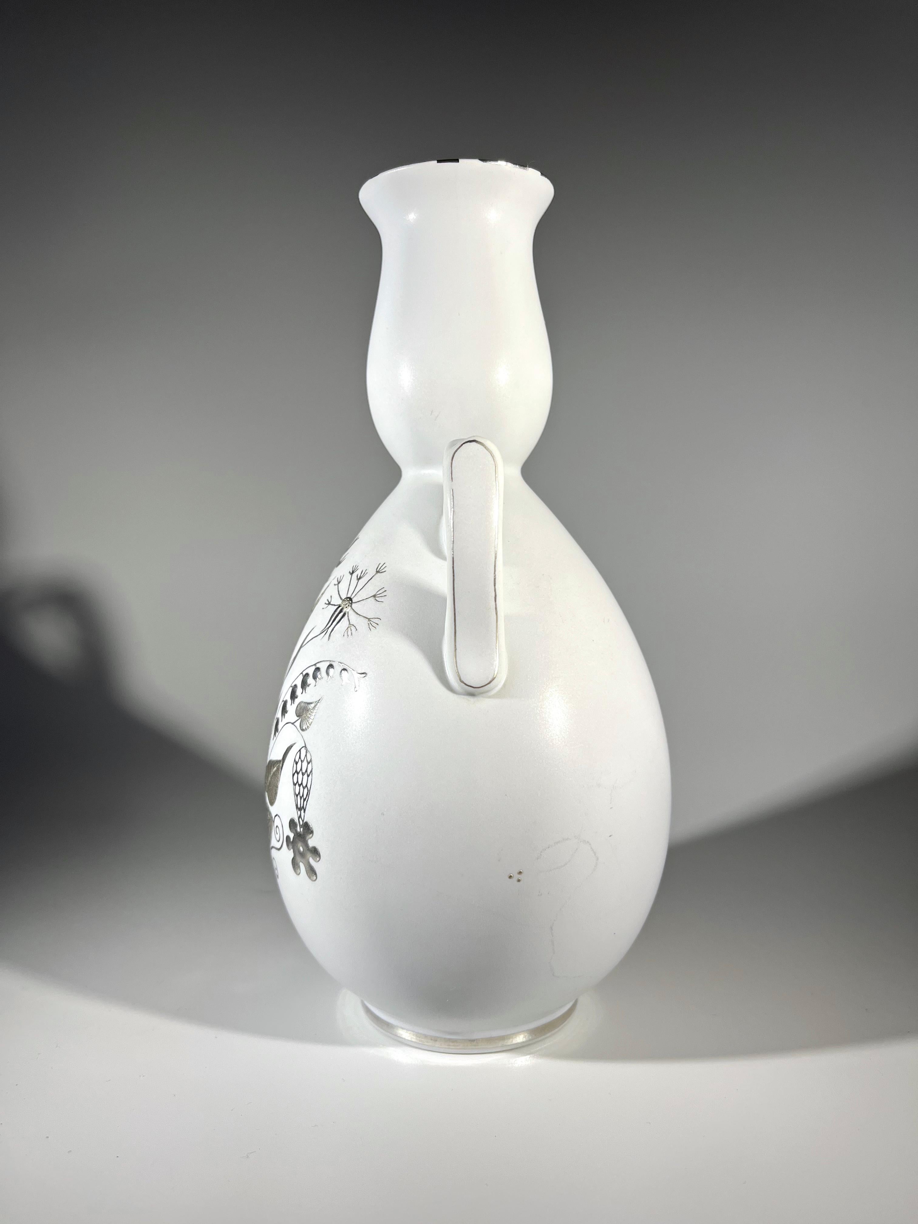 Swedish Stig Lindberg - Grazia For Gustavsberg, Applied Silver Stoneware Vase c1946-1950 For Sale