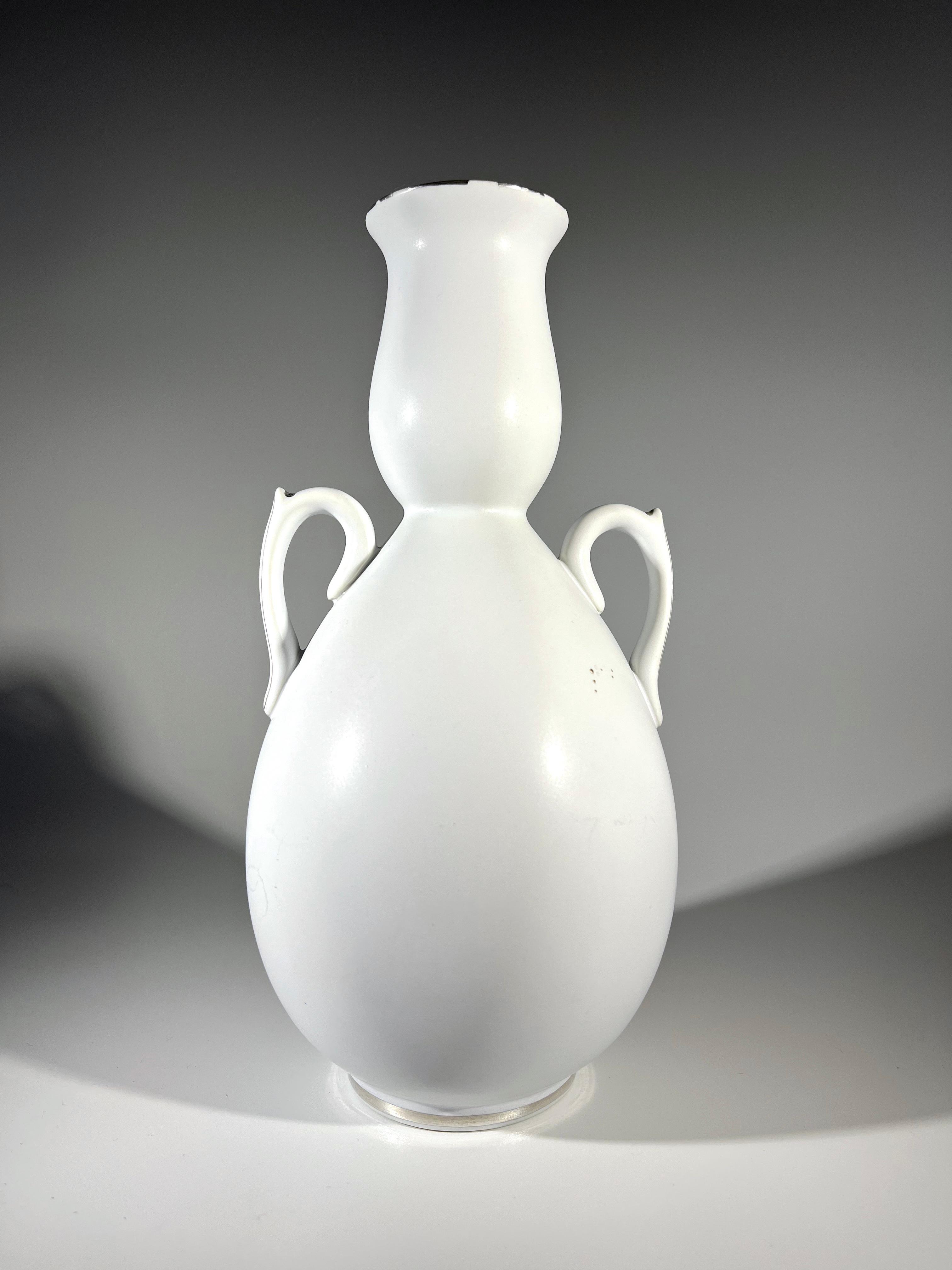 Glazed Stig Lindberg - Grazia For Gustavsberg, Applied Silver Stoneware Vase c1946-1950 For Sale