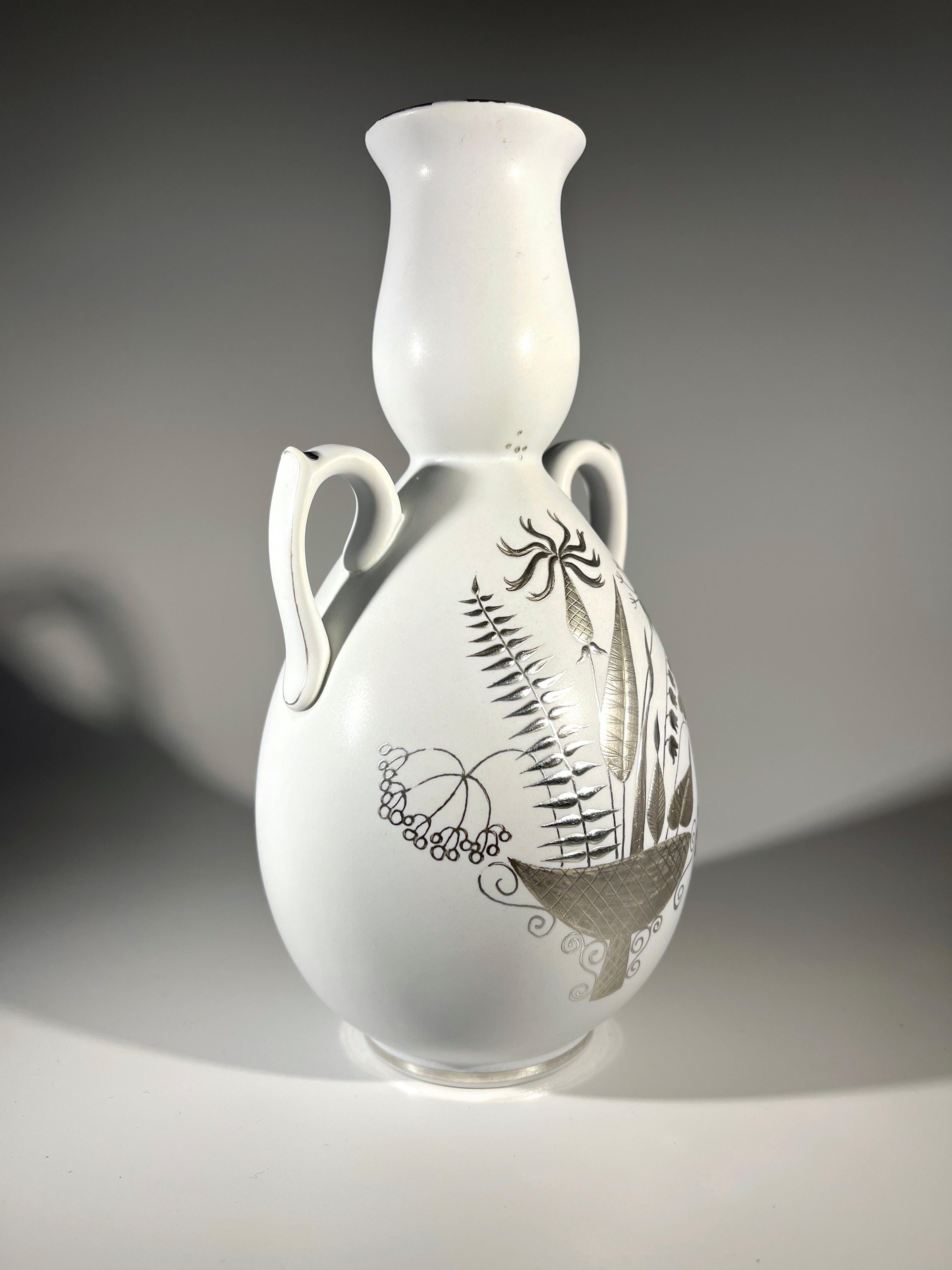 Mid-20th Century Stig Lindberg - Grazia For Gustavsberg, Applied Silver Stoneware Vase c1946-1950 For Sale