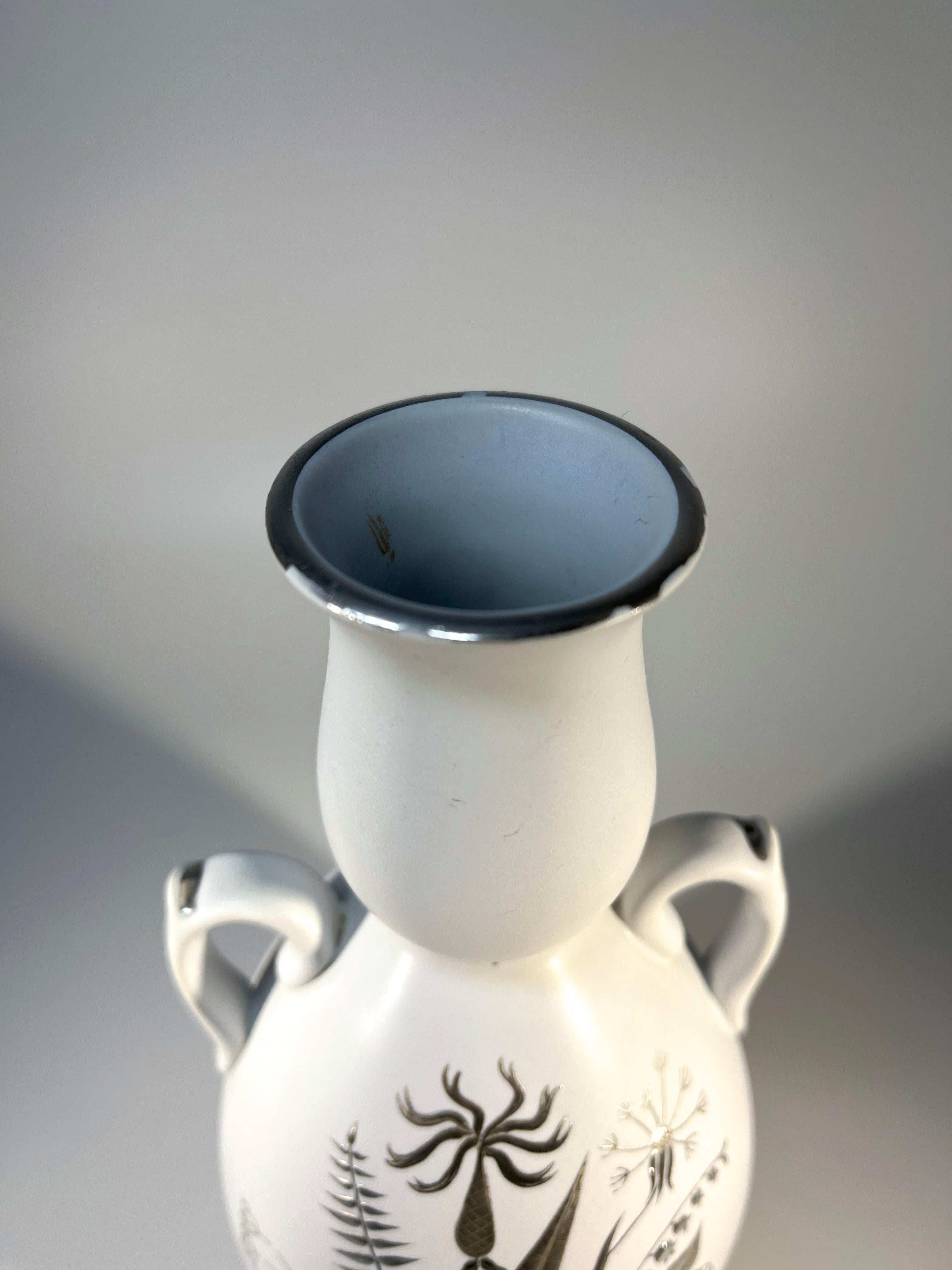 Stig Lindberg - Grazia For Gustavsberg, Applied Silver Stoneware Vase c1946-1950 For Sale 2