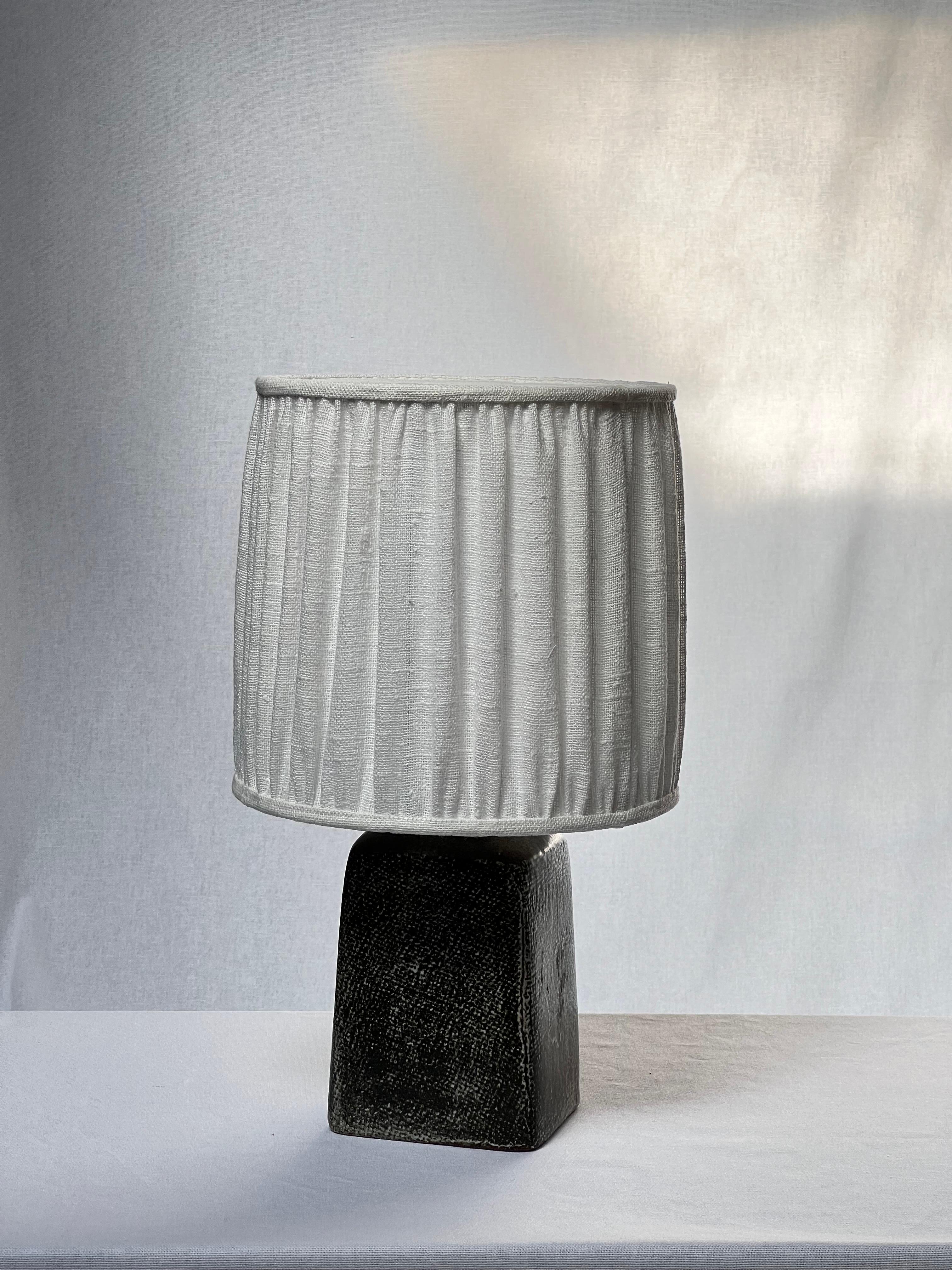Stig Lindberg grey Table Lamp, Sweden Unique 1970 new linen shade For Sale 9