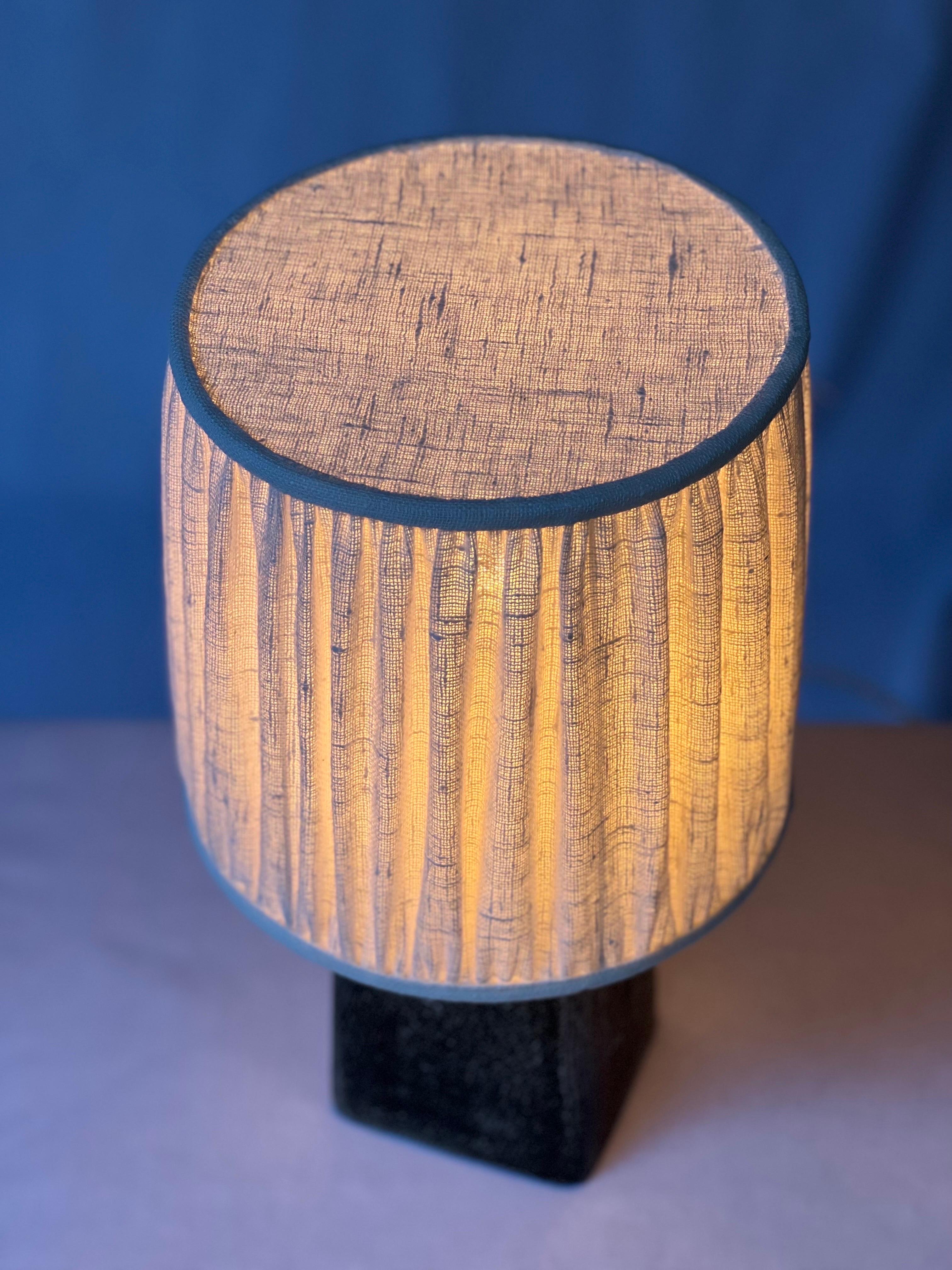 20th Century Stig Lindberg grey Table Lamp, Sweden Unique 1970 new linen shade For Sale