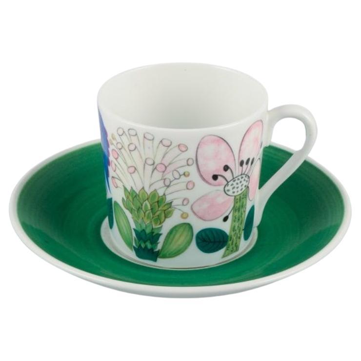 Stig Lindberg, Gustavsberg. Rare "Tahiti" coffee cup with saucer in porcelain.  For Sale