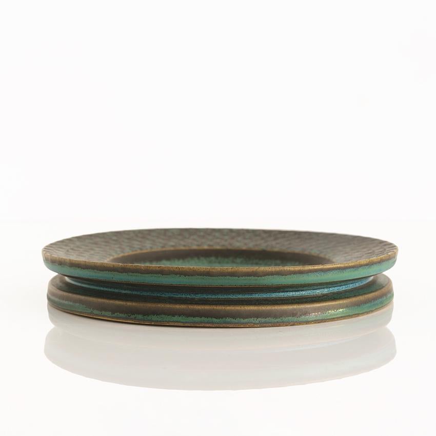 Scandinavian Stig Lindberg Hand Thrown Ceramic Dish with Green Glaze