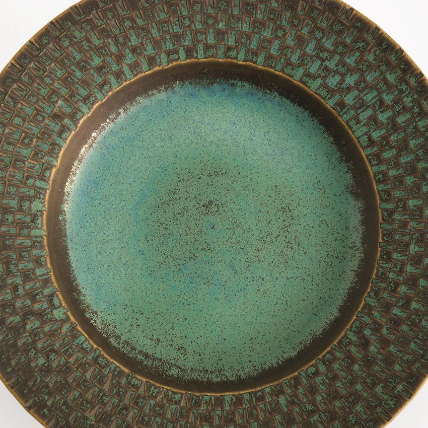 Stig Lindberg Hand Thrown Ceramic Dish with Green Glaze In Good Condition In New York, NY