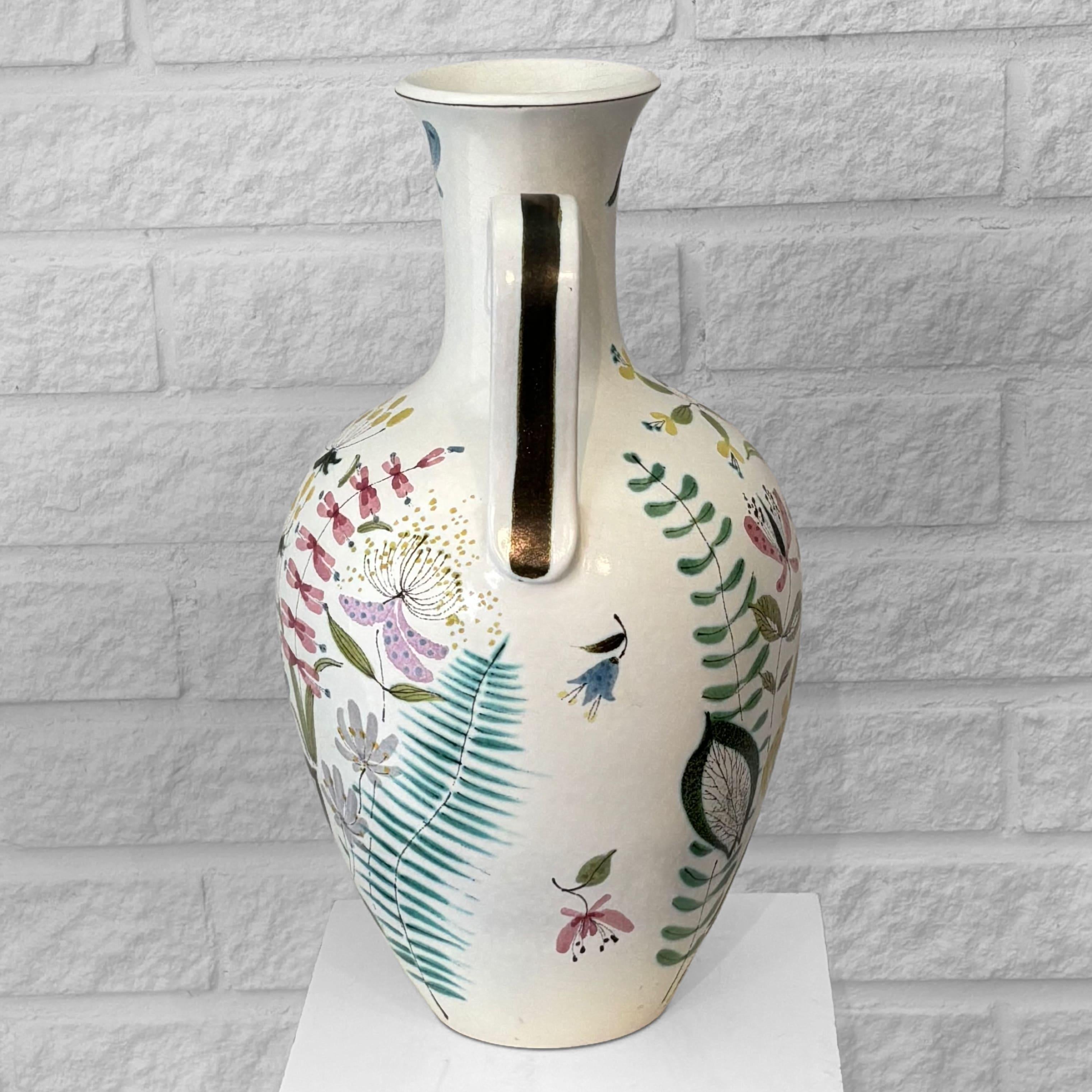 Turned Stig Lindberg large faience vase, Gustavsberg Studio, Sweden, 1940s For Sale