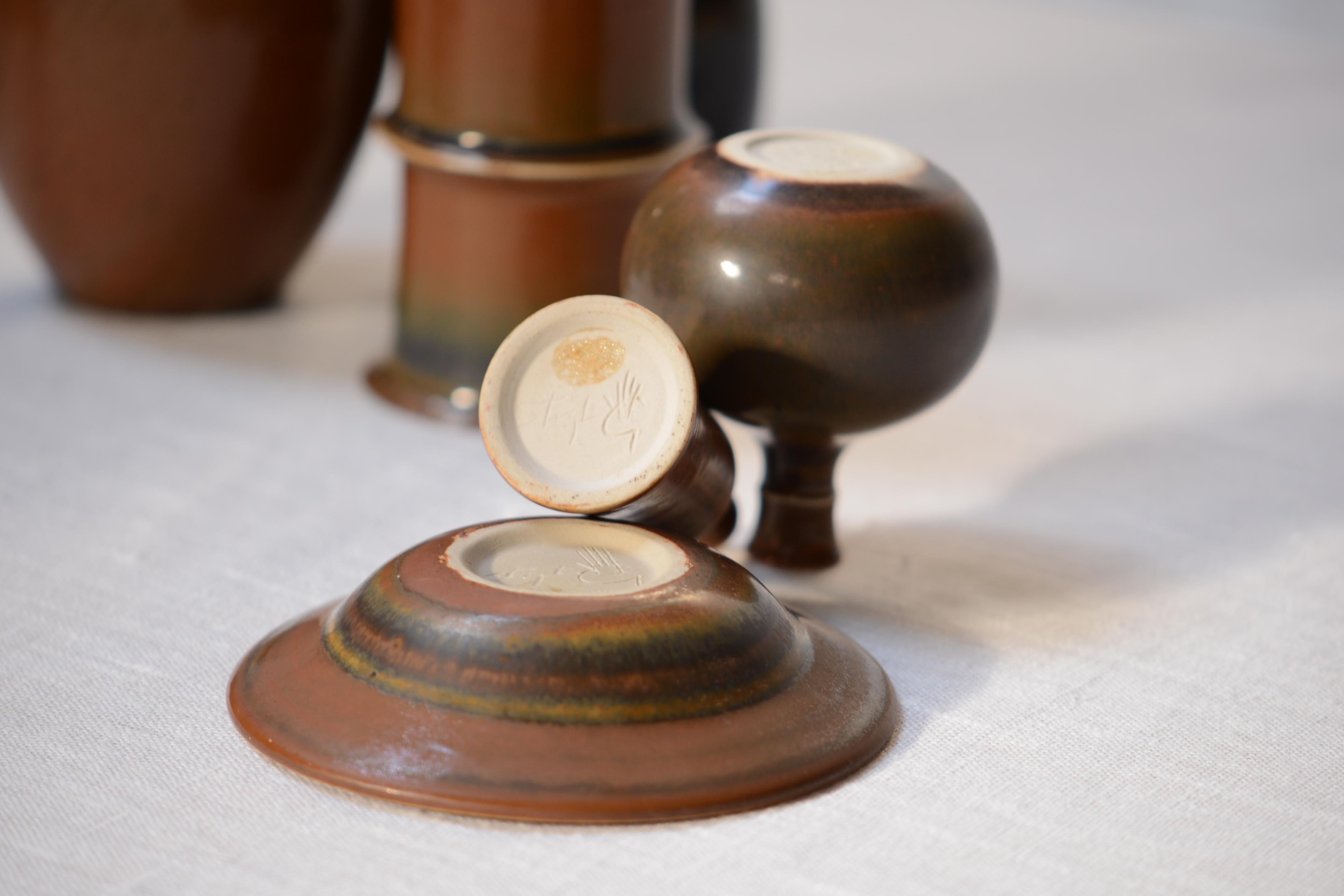 Stig Lindberg Set of 10 Unique Ceramics in Brown Glazed Made by Hand Sweden 60s For Sale 5