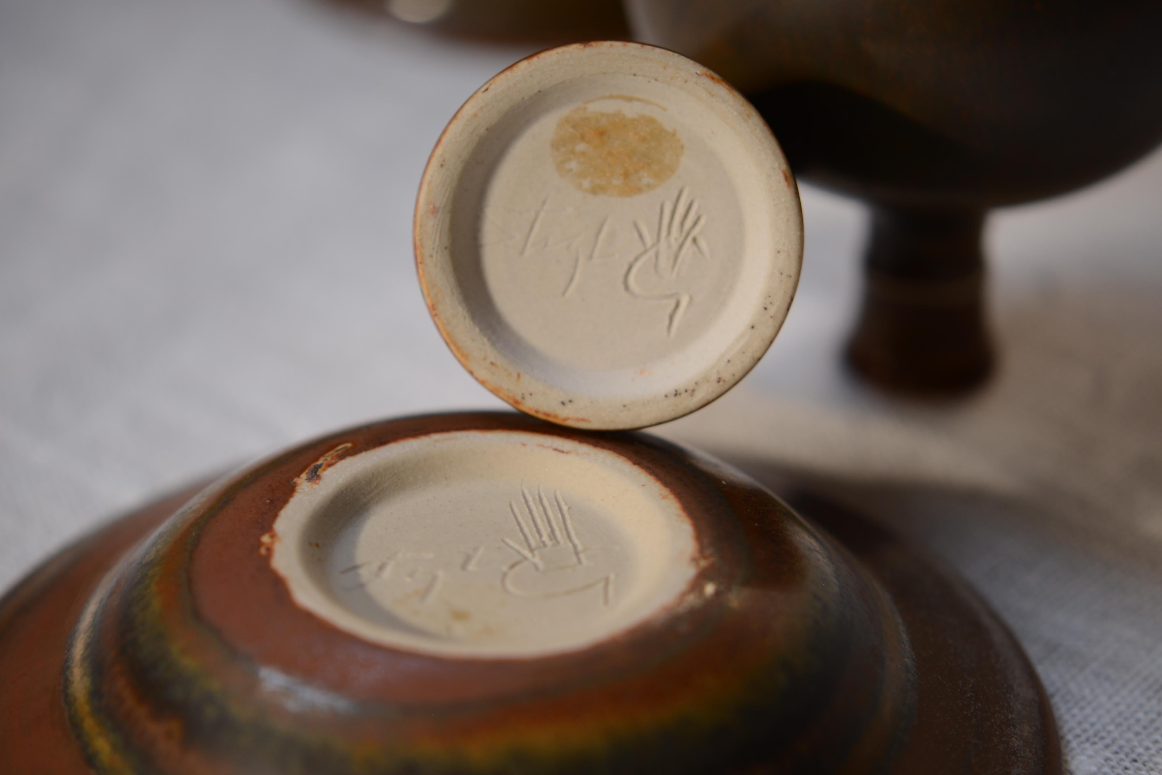 Stig Lindberg Set of 10 Unique Ceramics in Brown Glazed Made by Hand Sweden 60s For Sale 6