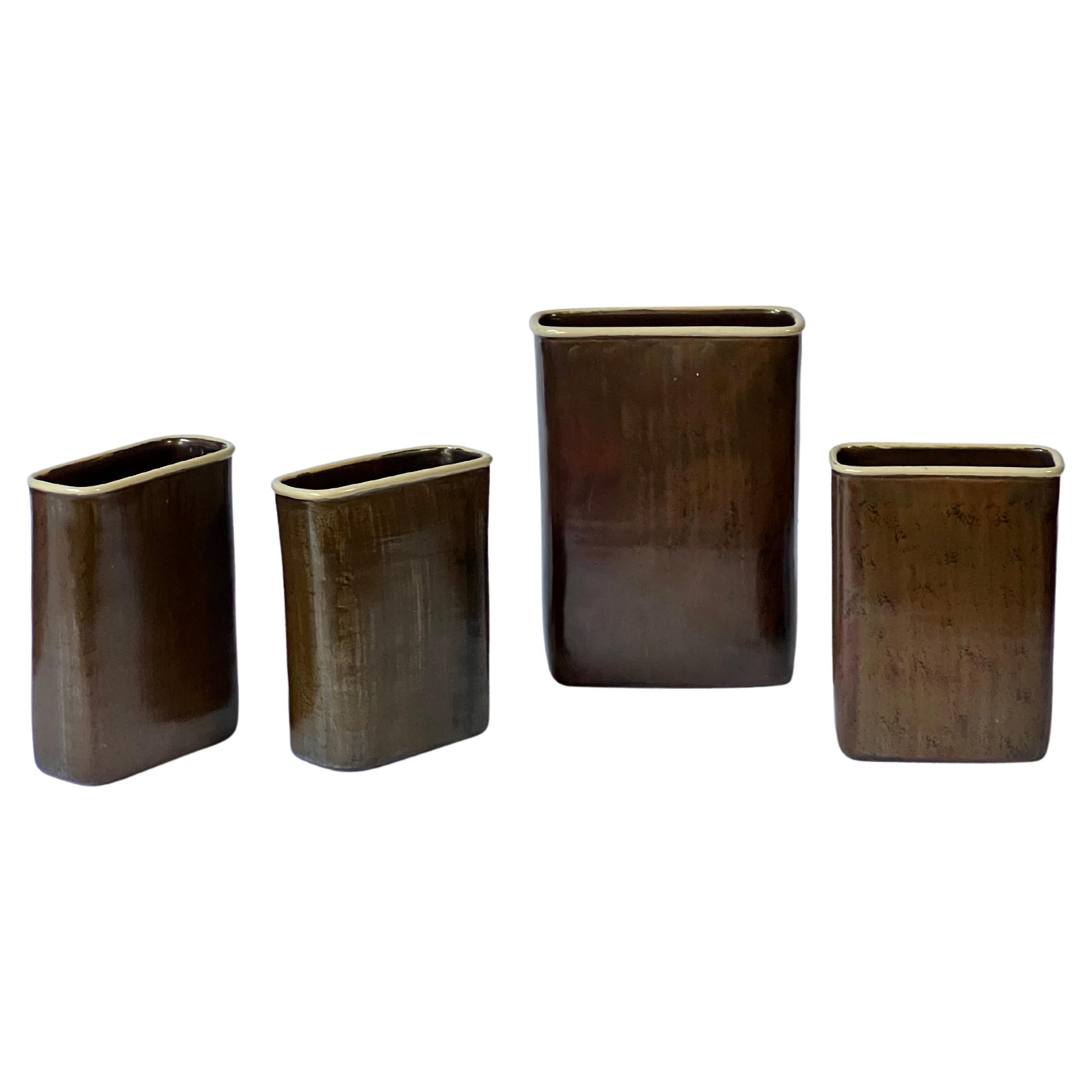 Stig Lindberg Set of 4 Unique Ceramics in Brown Glazed Made by Hand Sweden 60s For Sale