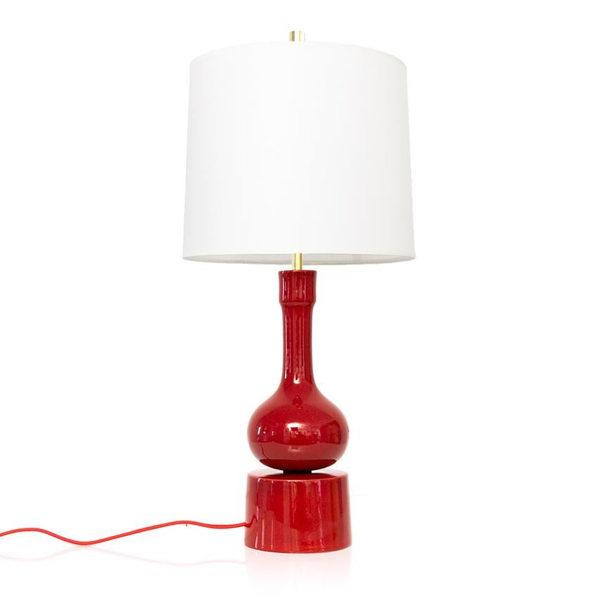 Scandinavian Modern Stig Lindberg Shin Red Ceramic Lamp for Gustavsberg, Sweden For Sale