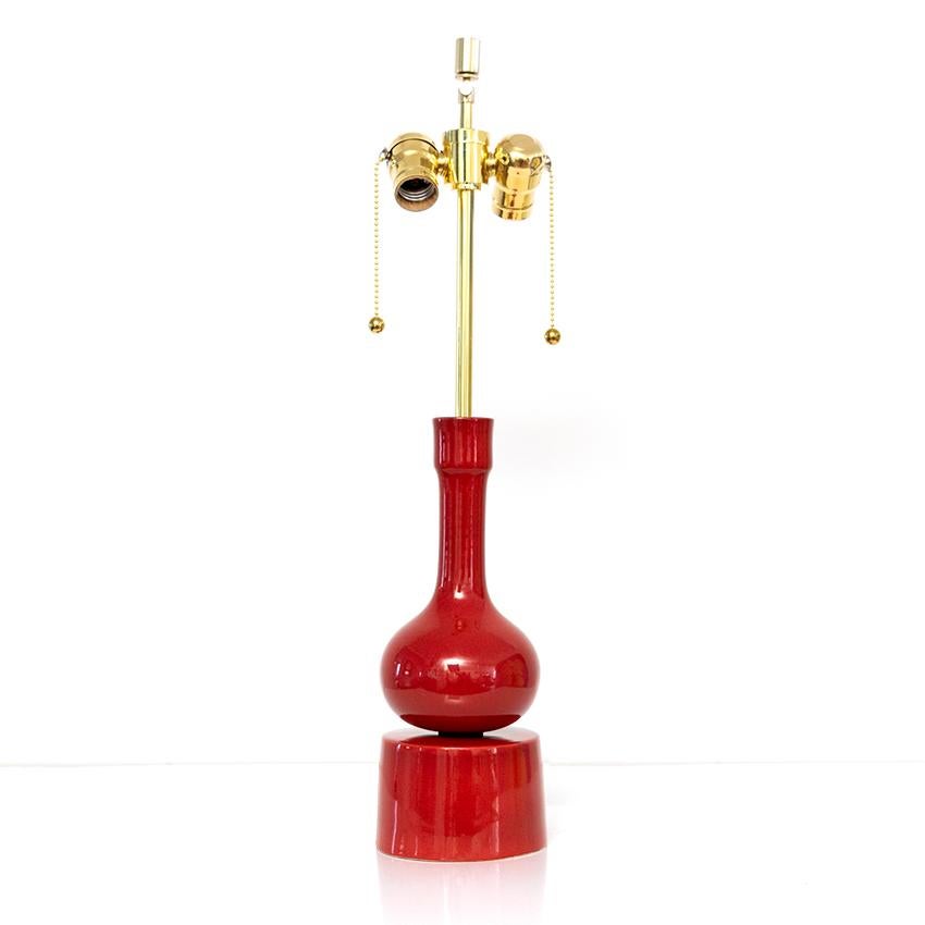Scandinavian Stig Lindberg Shin Red Ceramic Lamp for Gustavsberg, Sweden For Sale