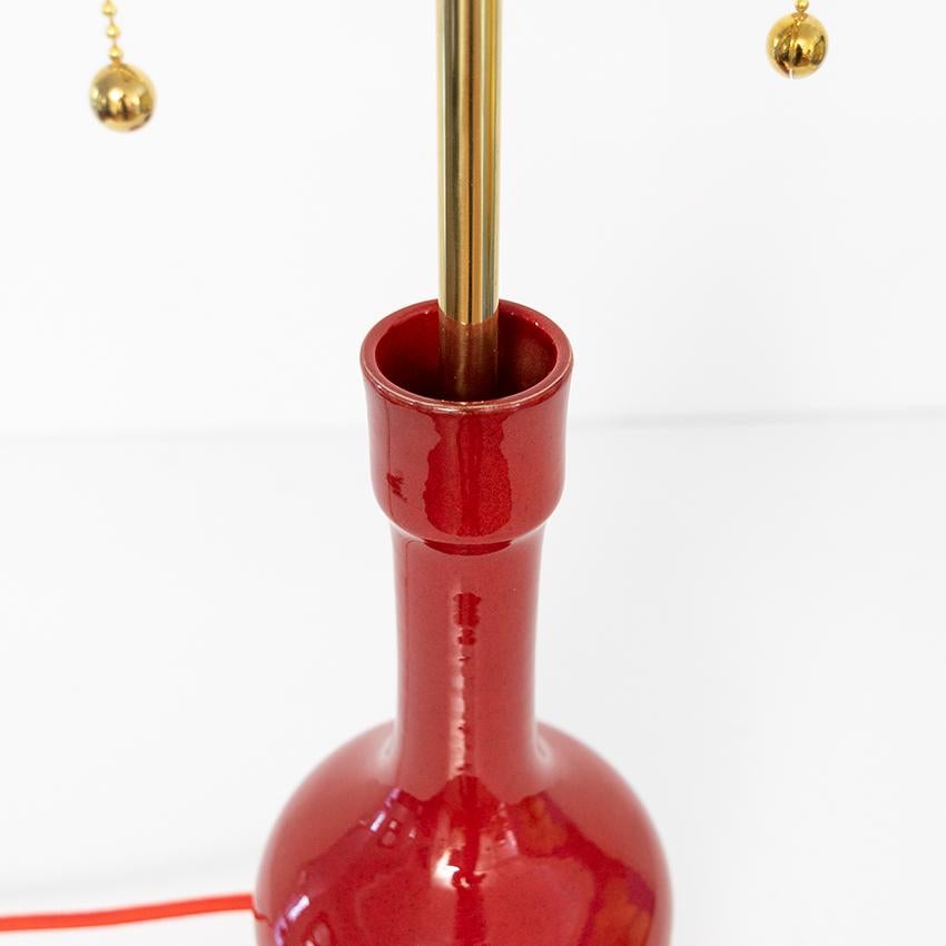 Stig Lindberg Shin Red Ceramic Lamp for Gustavsberg, Sweden In Good Condition For Sale In New York, NY