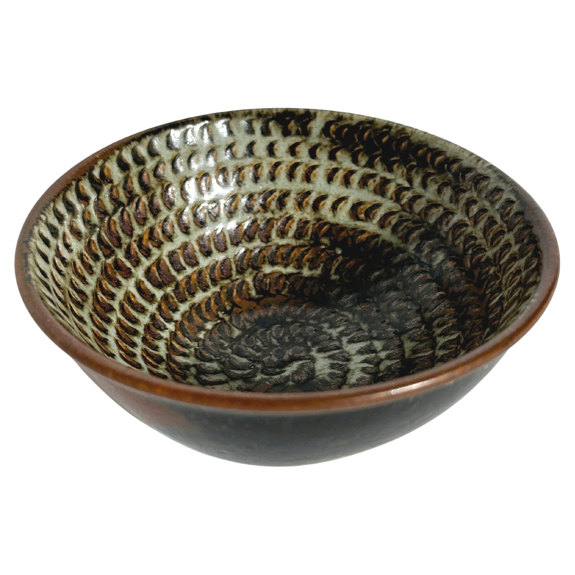 Ciotola in gres di Stig Lindberg con motivo a scacchiera verde Gustavsberg Svezia 1967 in vendita