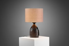 Stig Lindberg Stoneware Table Lamp with Fabric Shade, Sweden 1960s