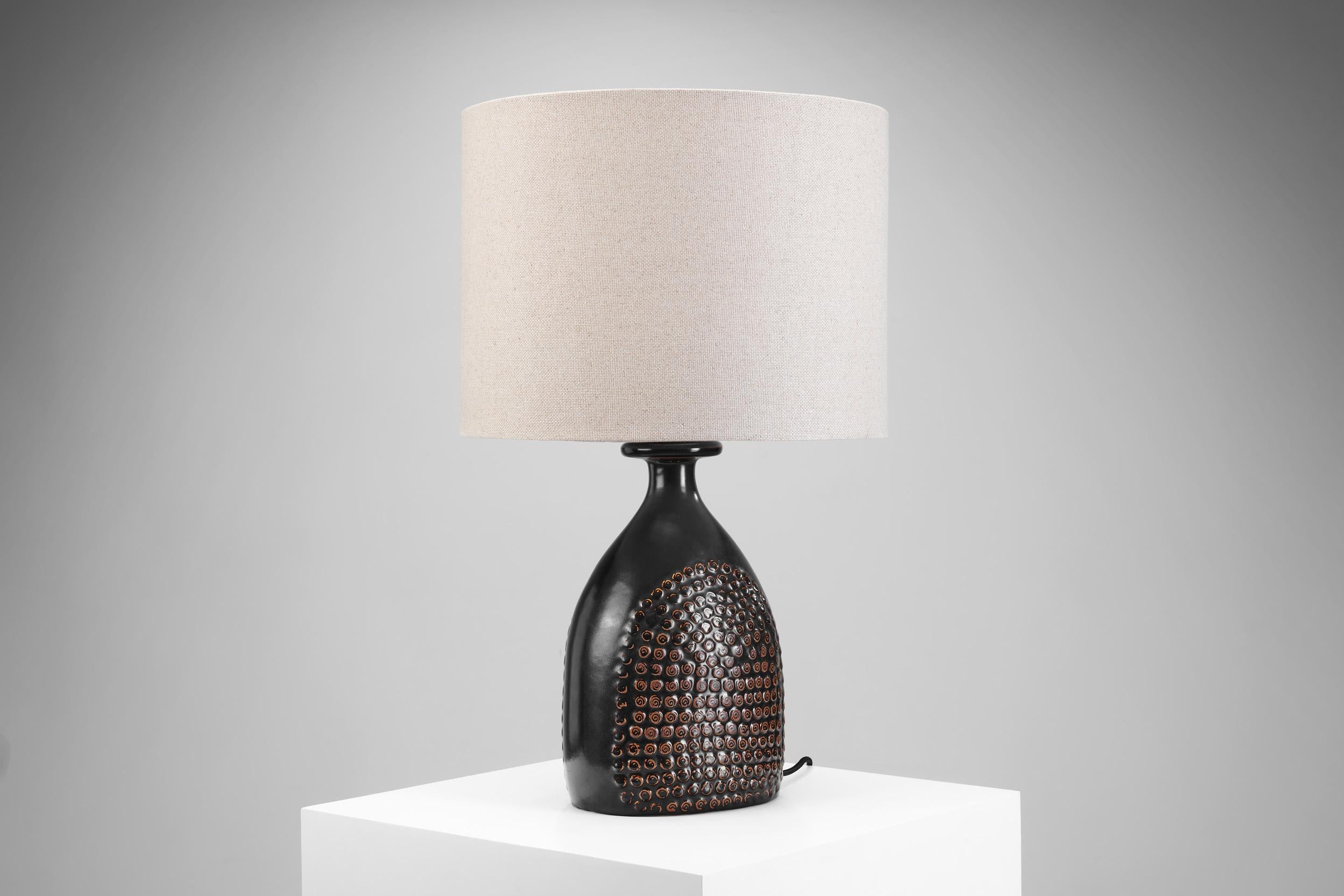 Mid-20th Century Stig Lindberg Stoneware Table Lamp with Fabric Shade, Sweden 1960s