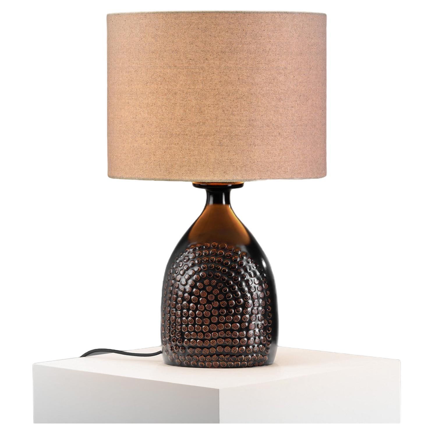 Stig Lindberg Stoneware Table Lamp with Fabric Shade, Sweden 1960s For Sale