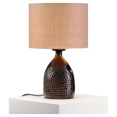 Stig Lindberg Stoneware Table Lamp with Fabric Shade, Sweden 1960s