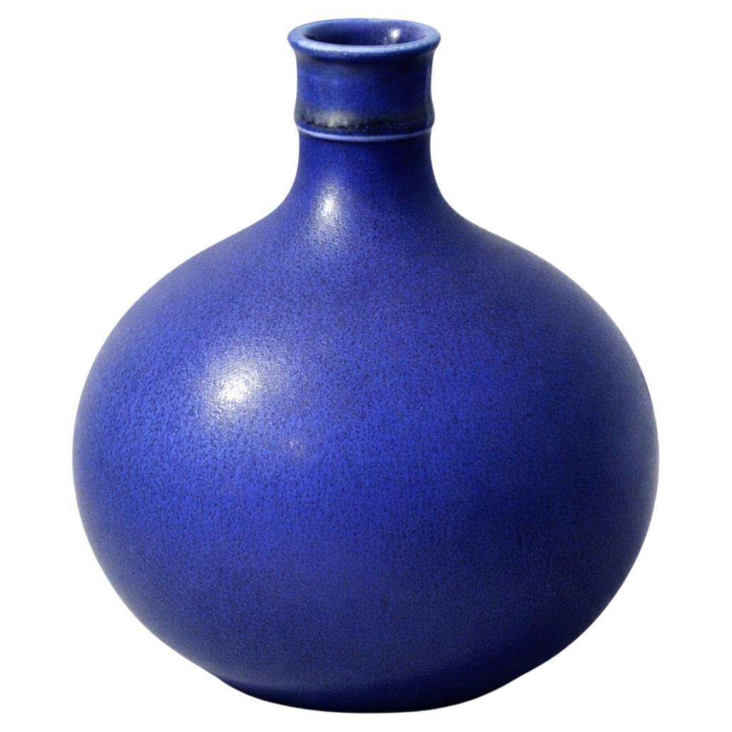 Vaso in gres di Stig Lindberg, smalto blu, Gustavsberg, anni 
50
