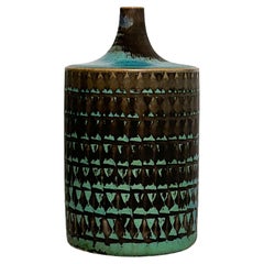 Stig Lindberg Stoneware Vase Gustavsberg Sweden Blue Relief Pattern Glaze 1958
